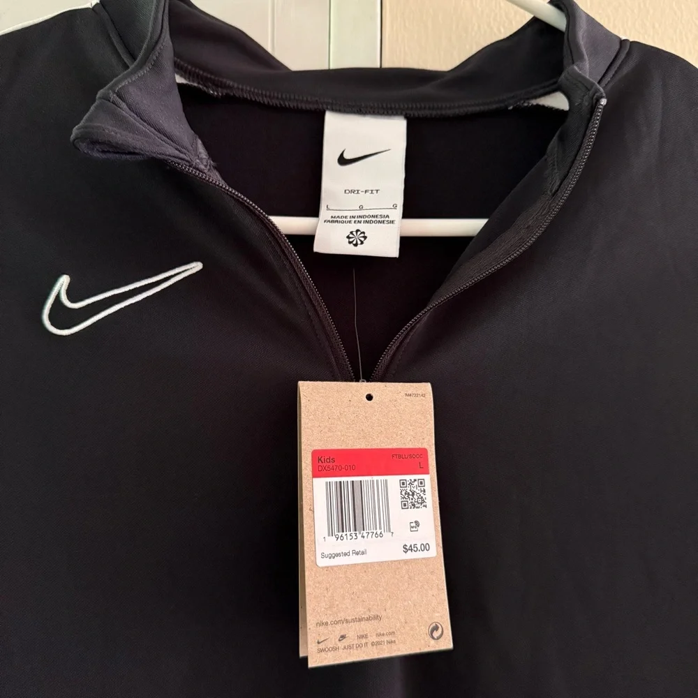 Nike Dri-FIT Drill Top 1/4 Zip Soccer Black White‎ Long Sleeve Kids Large NEW